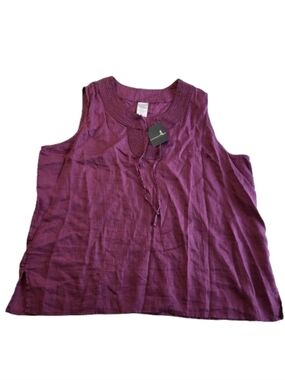 Lands' End Linen Tie Front Shirt Mulberry Red Sleeveless Top Shirt NWT Womens 18